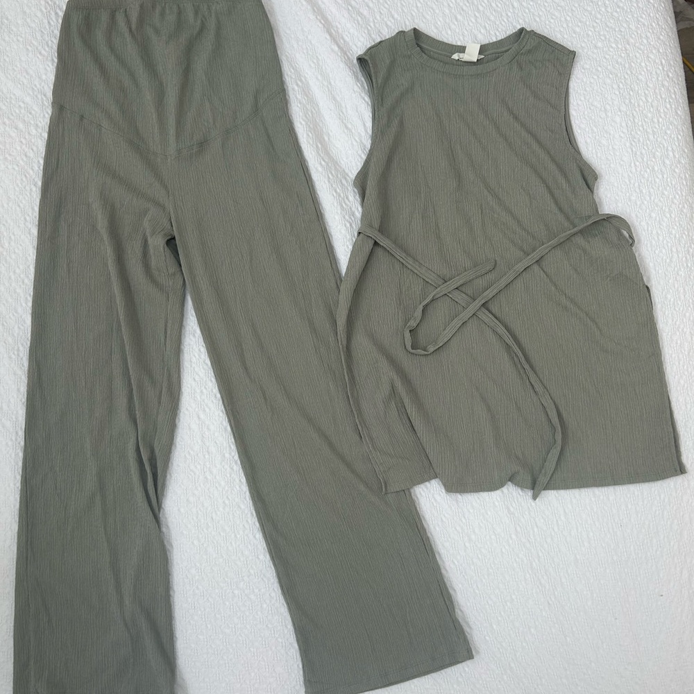 H&M Olive Green Sleeveless Top and Pants Set